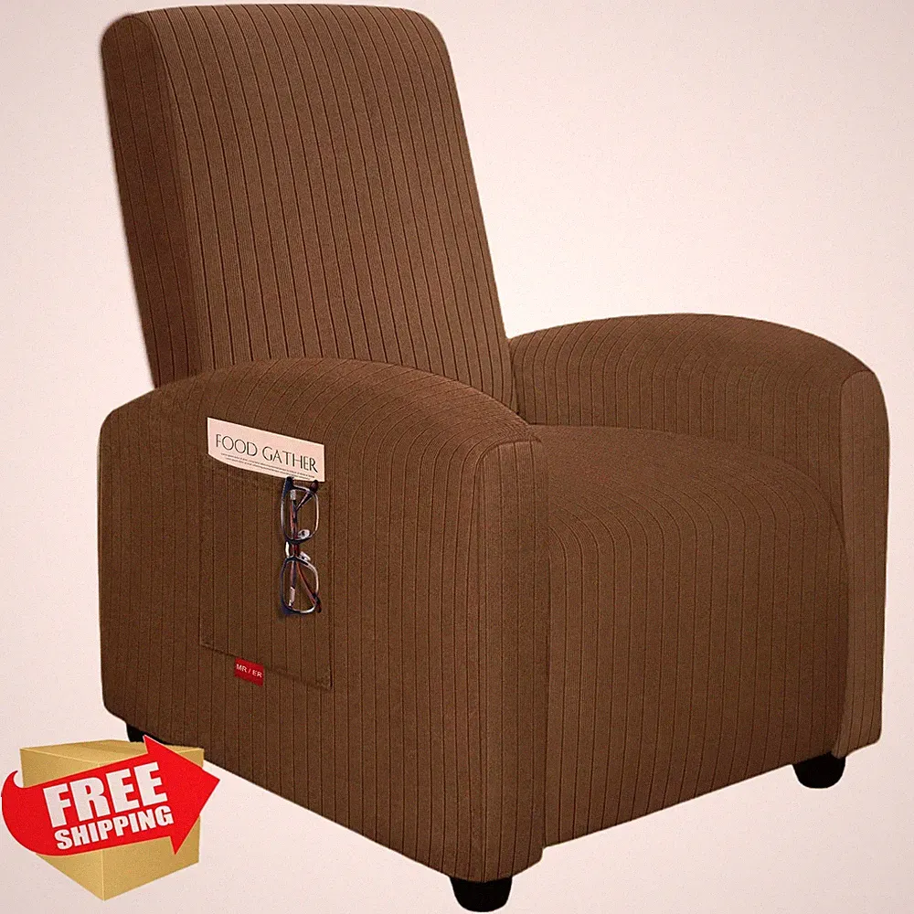 ChengEase 3 Pc Striped Recliner Chair Covers, Stretch Small Brown