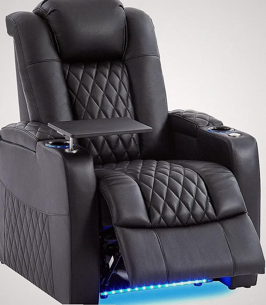 Classic Leather Home Theater Recliner with USB Charger - Black Single Seat