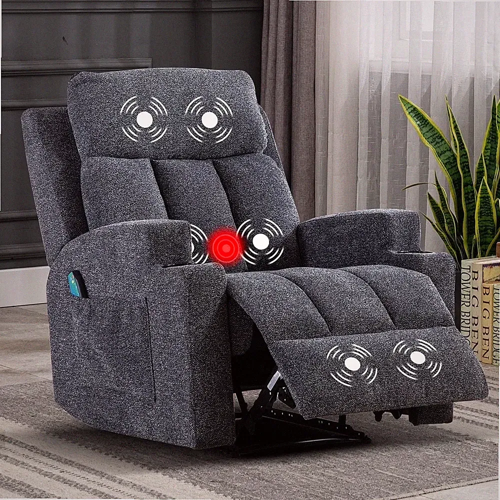 EBELLO Manual Recliner Chair w/ Massage & Heat Soft Fabric Home Theater Seating