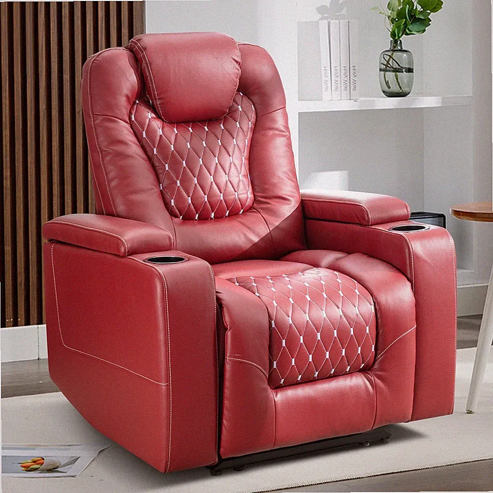 EBELLO Power Recliner Chair with USB Ports and Cup Holder Red Home Theater Seat