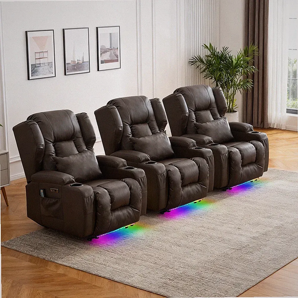 Home Theater Seating Recliners Power Reclinning Chairs with Base Light 3 PCS Set