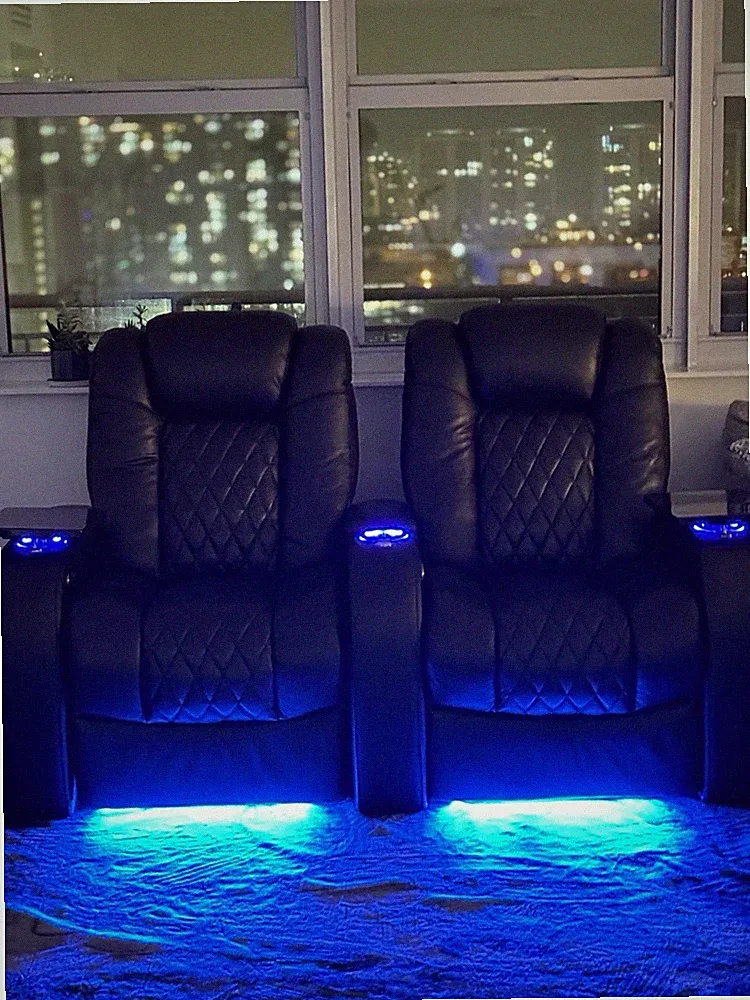 Luxury Leather Recliner Theater Seats w/ LED & Cup Holders