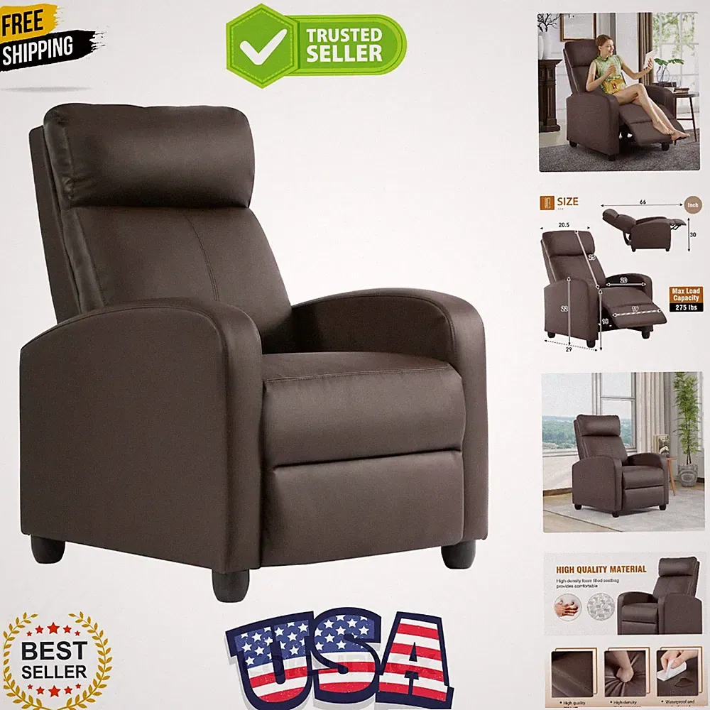 Recliner Chair Single Reclining Sofa Leather Chair Home Theater Seating Livin...